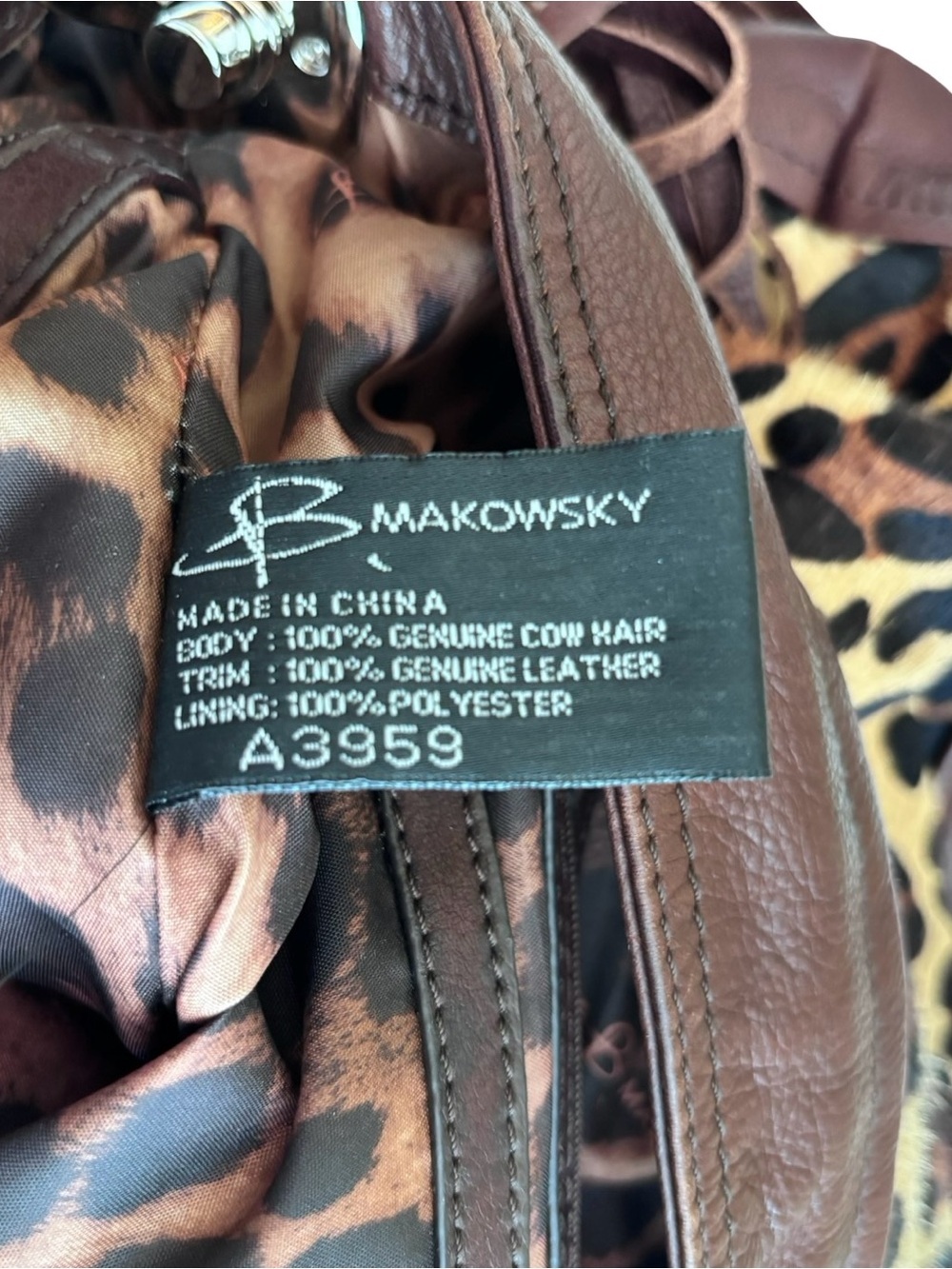 b. makowsky chocolate brown and Tan Leopard Fringe Shoulder Bag - Picture 3 of 13